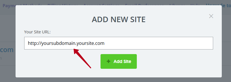 Enter your subdomain that you use in Nimbus Note and click on + Add site.