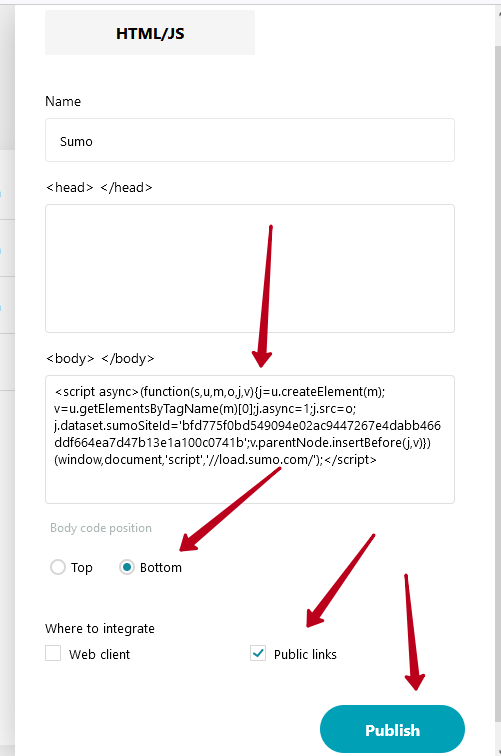 Paste the copied code to BODY block and save.