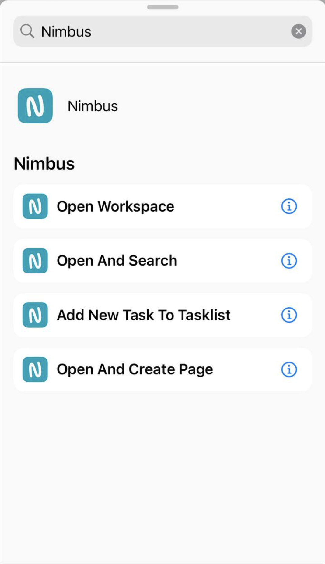 Nimbus Note for iOS allows you to quickly execute a specific action using shortcuts.