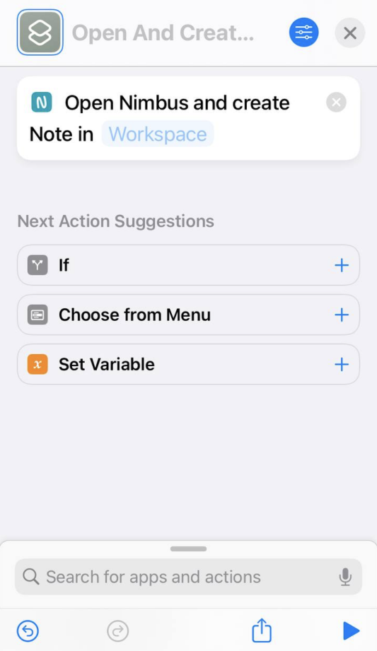 Nimbus Note for iOS allows you to quickly execute a specific action using shortcuts.