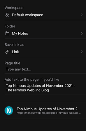 In the Nimbus Note app for Android and iOS, you can save information from the Internet using the built-in clipper.