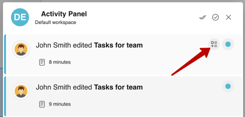 To add a task, hover over the line with the activity and click on the icon for adding a task.