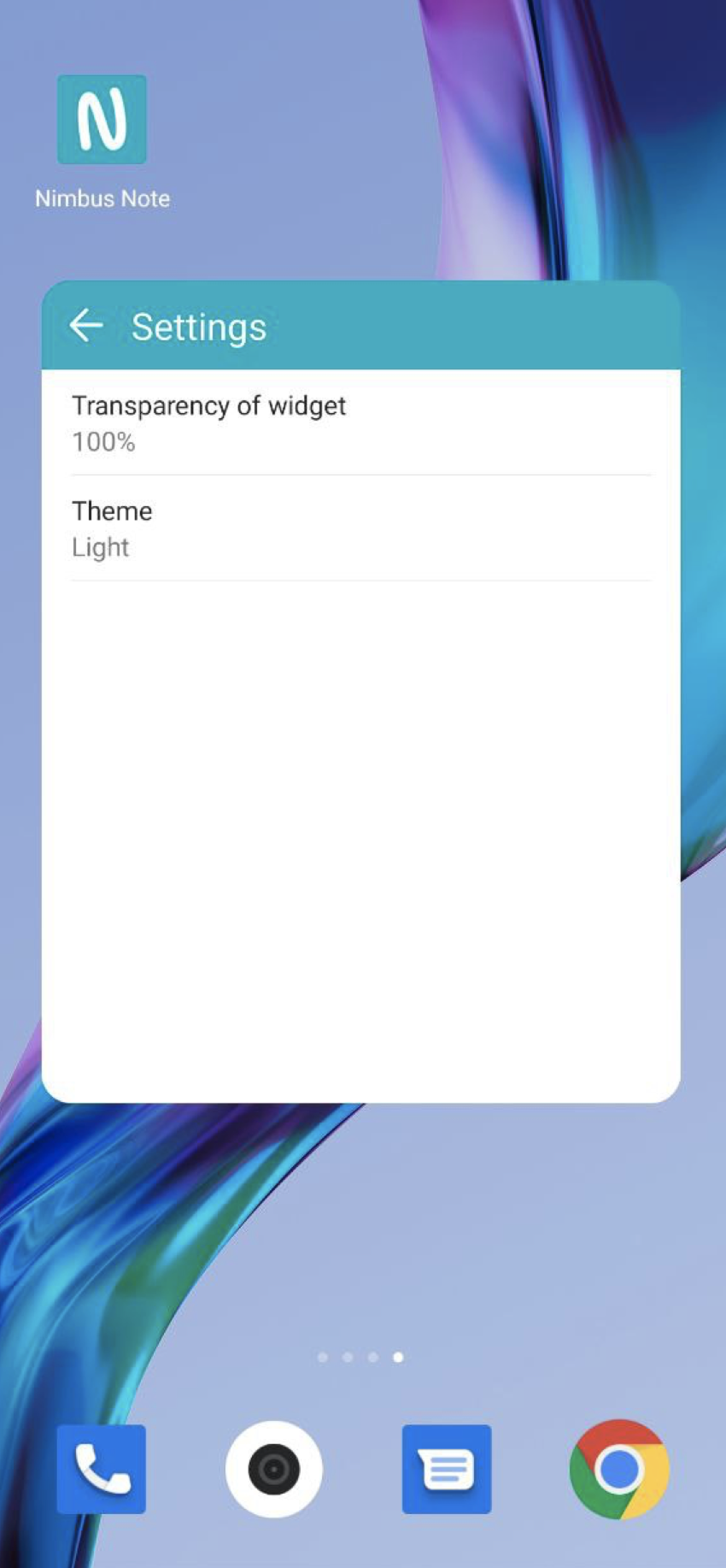 The widget allows to configure which folder notes will be shown, as well as set the transparency and theme of the widget.