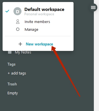 Next, click on New workspace.