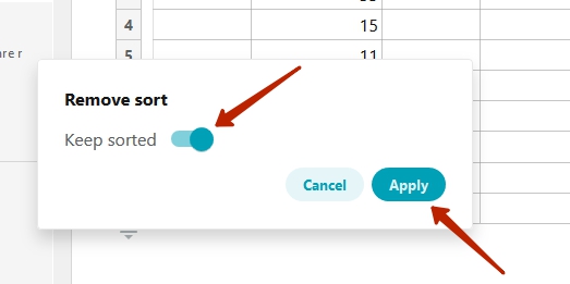 When disabling sorting, you can enable Keep sorted.