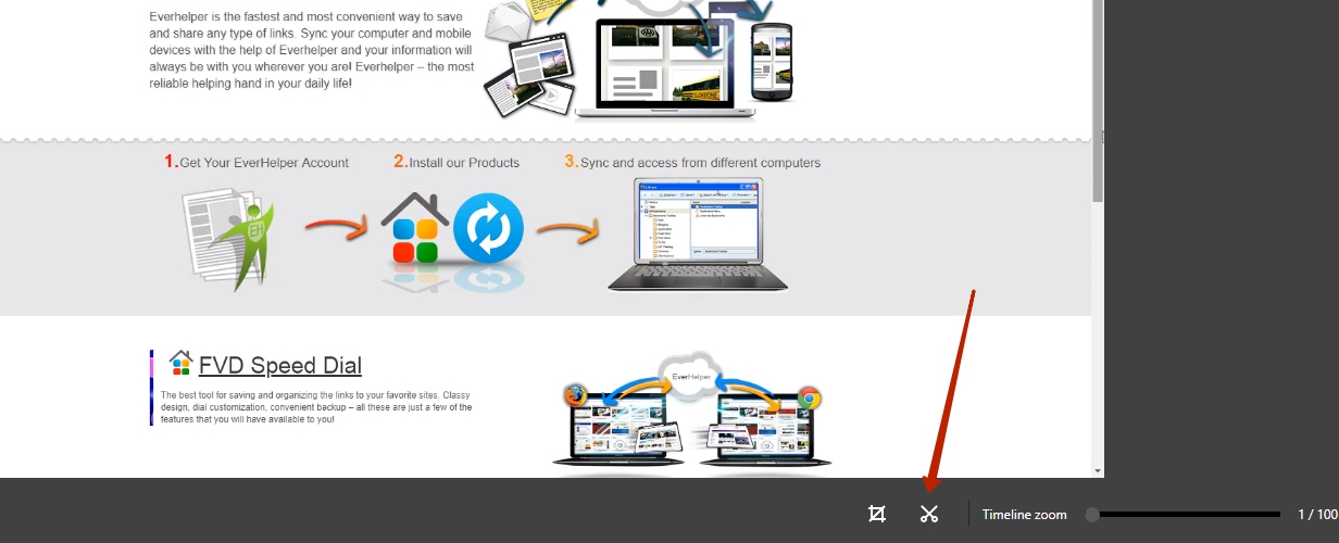 Click on the Trim button and select the part of the video to be trimmed using the blue markers.