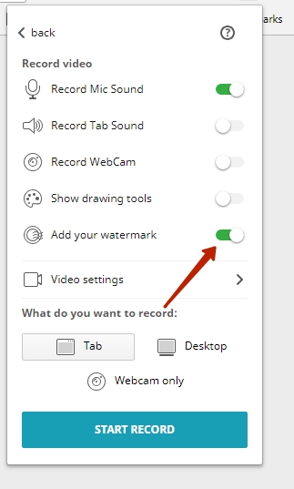 Before recording a video, press Add your watermark.