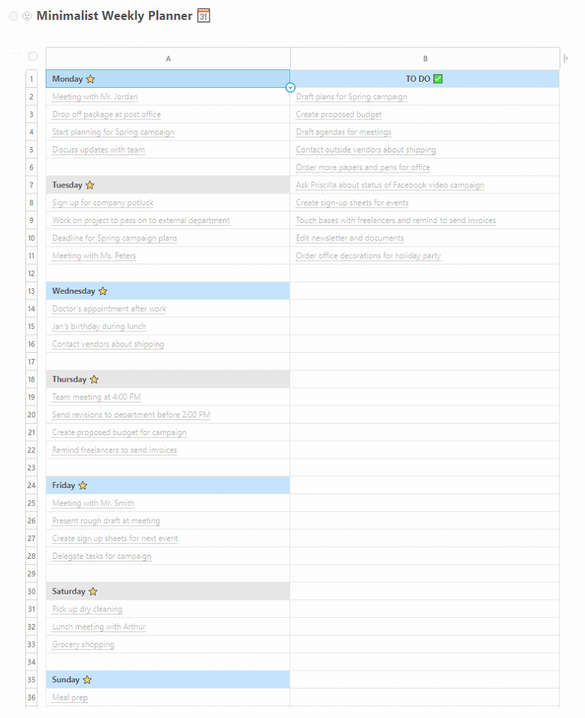 Create a to-do list for your first week