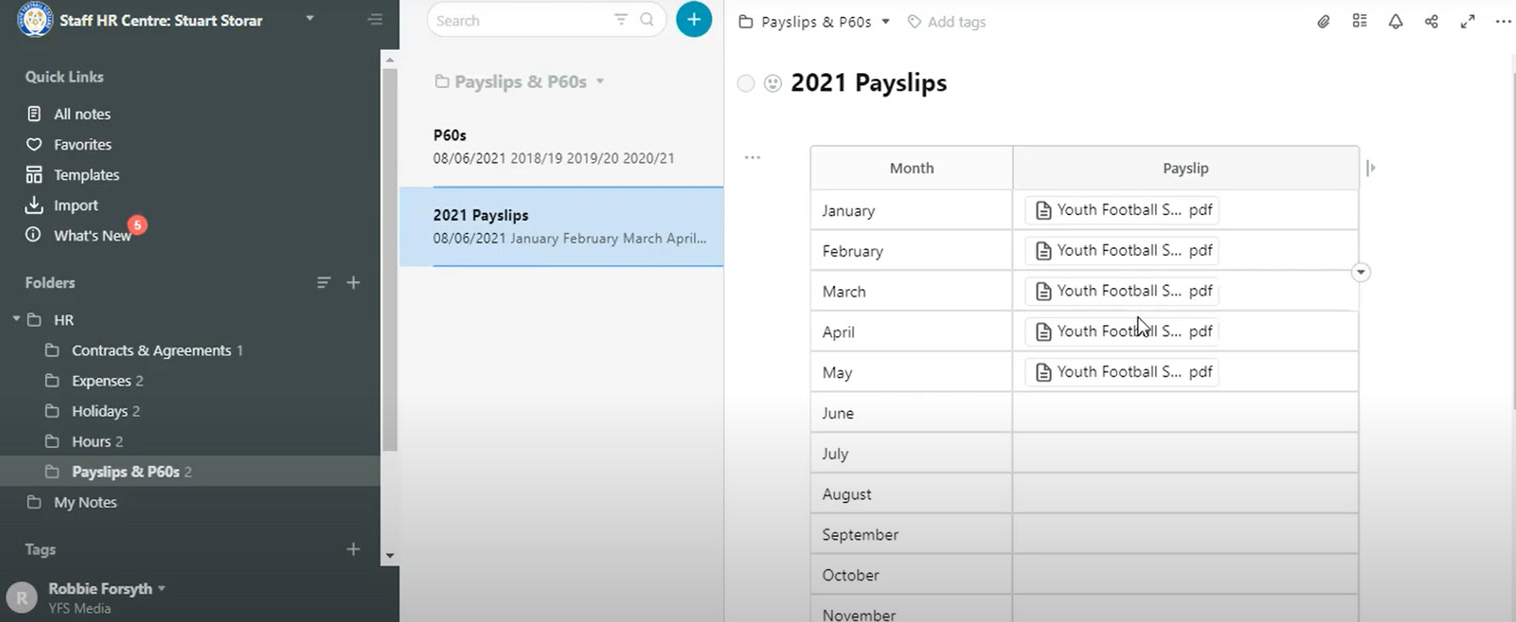 Payslips and p60 forms folder