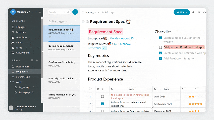 Activity panel