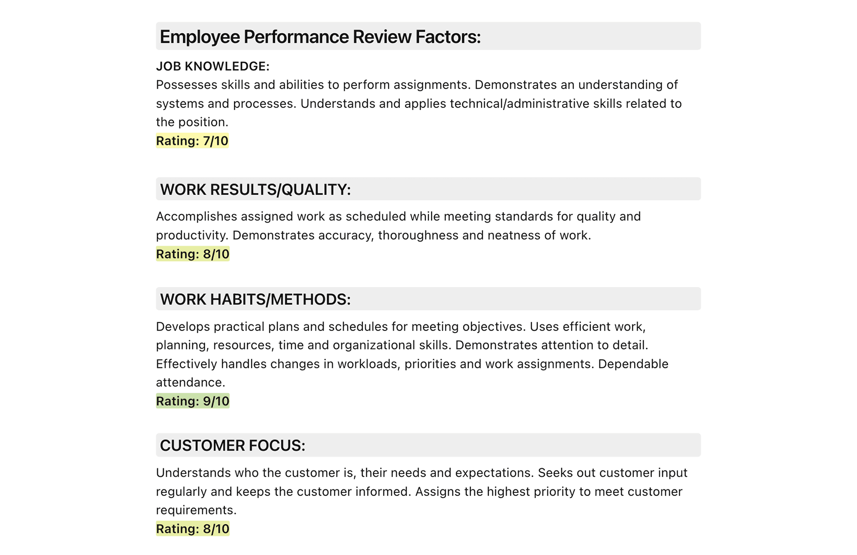 Detailed Performance Review Template Nimbus Platform