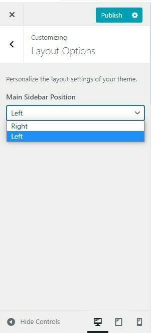 The sidebar position (Left or Right) can be changed with "Layout options".