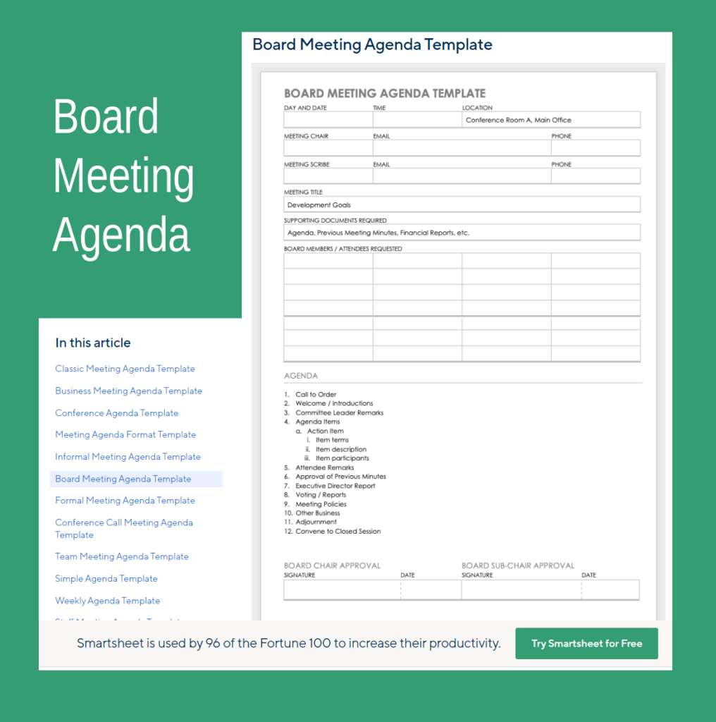 meeting agenda excel template