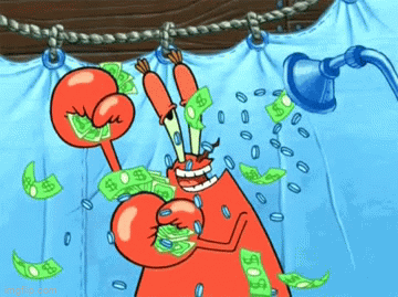 Mr. Krabs takes a money shower. Gif by Nimbus Platform