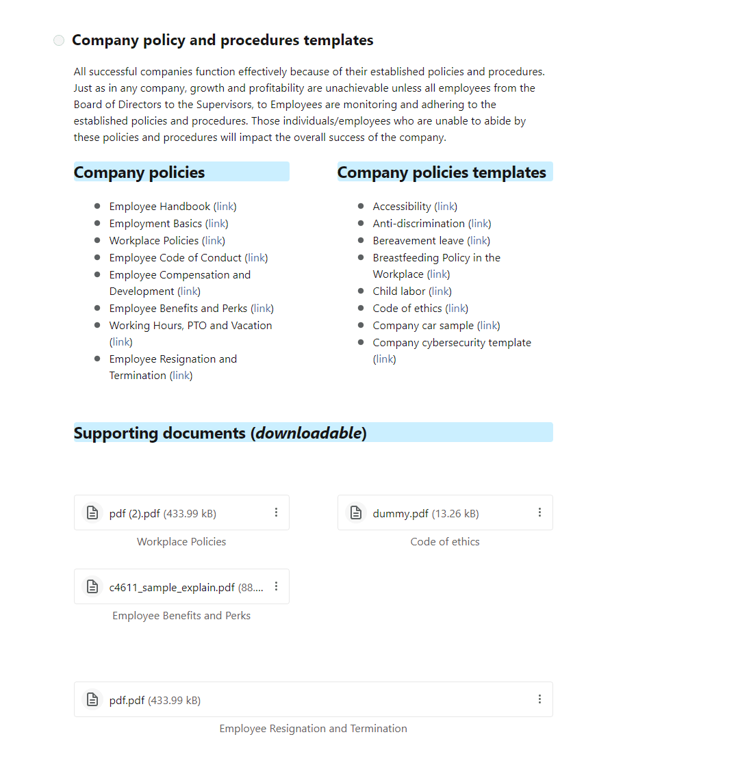 corporate policies and procedures