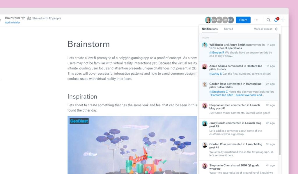 Dropbox paper. Image powered by FuseBase.