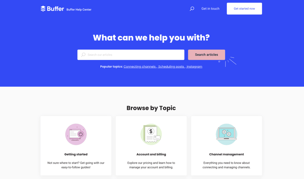 Buffer's Help Center is in the Top 5 Knowledge Base Examples. Image by Nimbus Platform