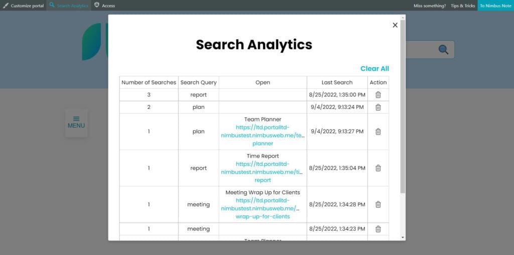 Search Analytics. Image powered by Nimbus Platform