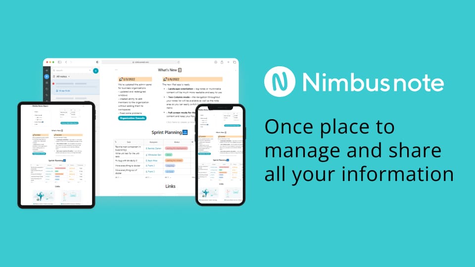 Nimbus Note is One of 7 Best Free/Paid Evernote Alternatives & Competitors in 2023. Image powered by Nimbus Platform