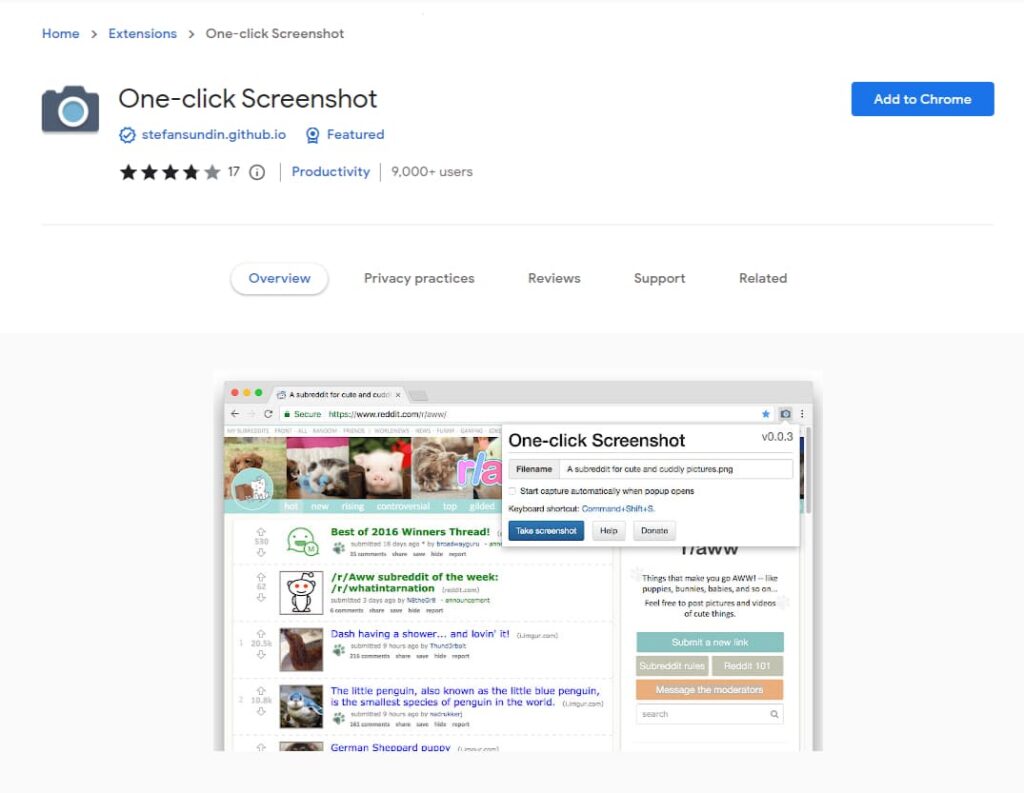 One-Click Screenshot is One of the Top 7 Chrome Screenshot Extensions for Screen Capture. Image by Nimbus Platform