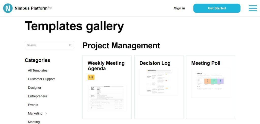 Project Management Templates. Image powered by Nimbus Platform