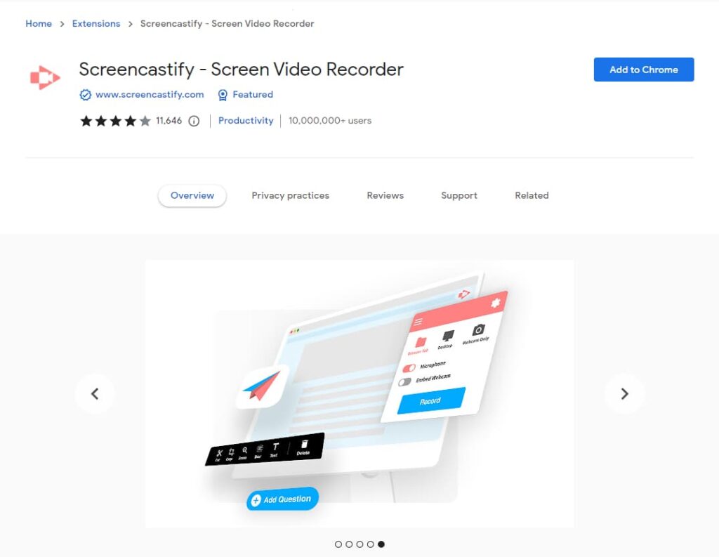Screencastify is One of the Top 7 Chrome Screenshot Extensions for Screen Capture. Image by Nimbus Platform
