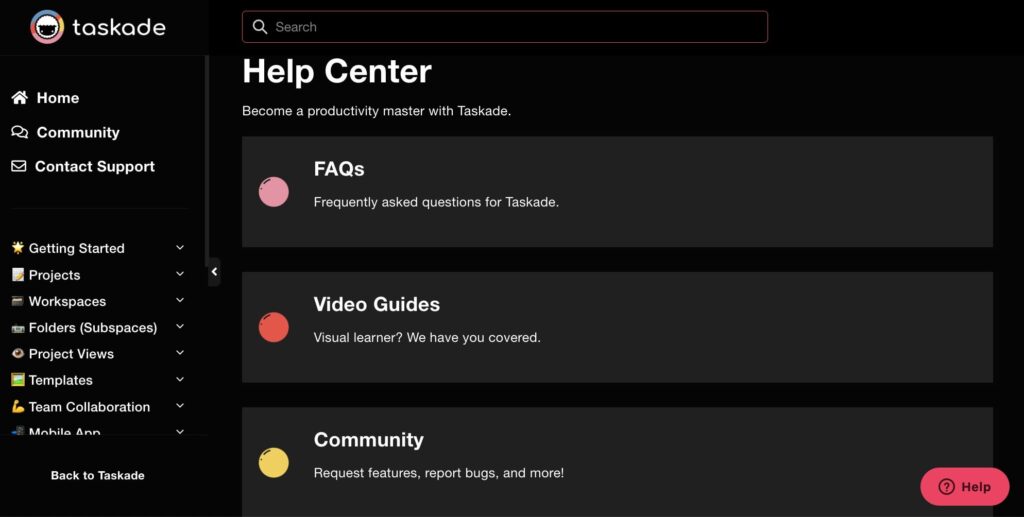 Taskade’s Help Center is In the List of 5 Best SaaS Knowledge Base Platforms to Use in 2023. Image by Nimbus Platform