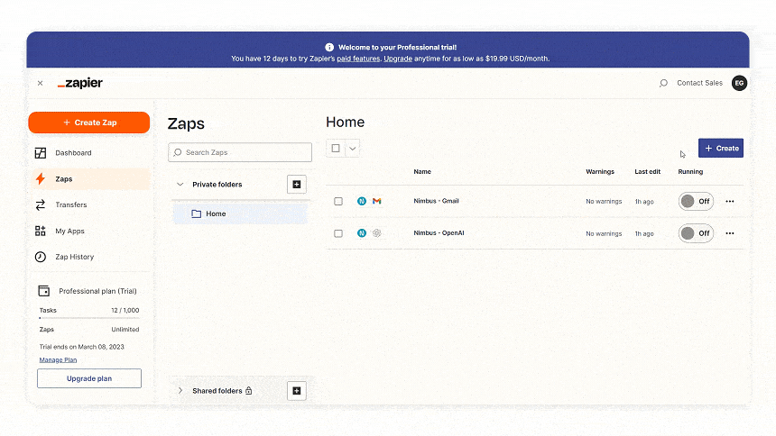 Zapier Integration. Gif by Nimbus Platform