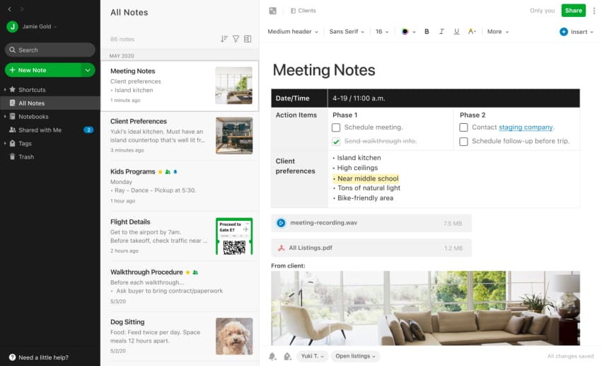 Evernote is Google Docs Alternatives for Creating Better Documents. Image powered by Nimbus