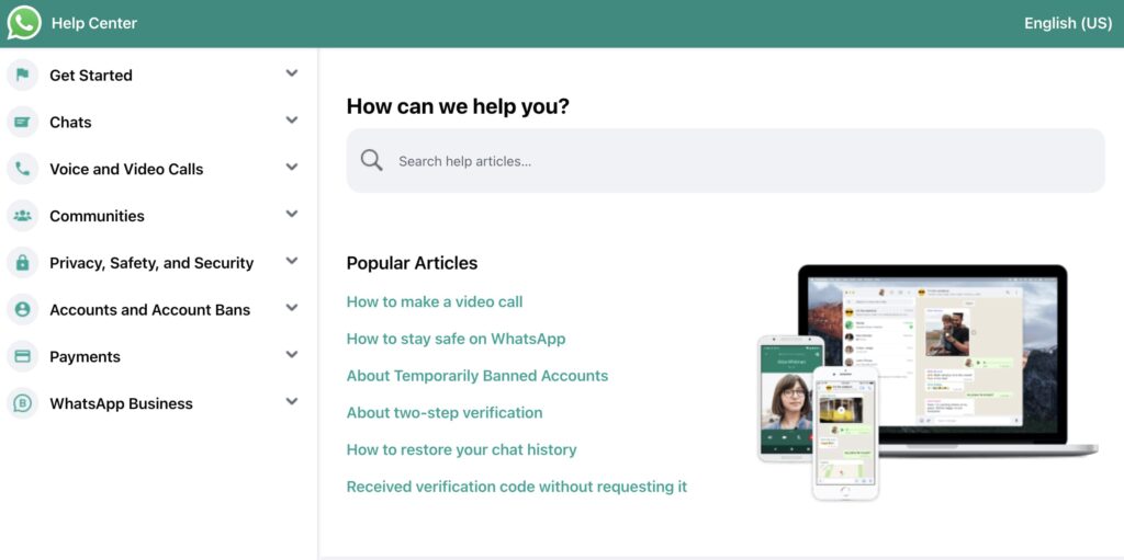 WhatsApp Help Center is One of the 10 Best Knowledge Base Examples in 2023. Image powered by Nimbus Platform