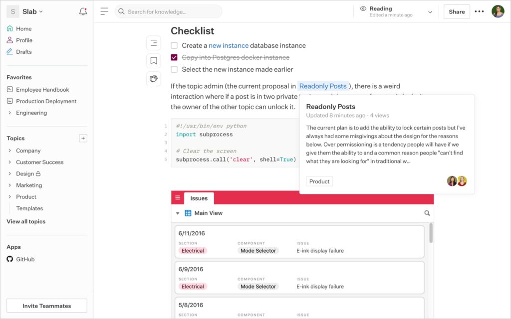 Slab is In the Top 11 Knowledge Management Software Platforms to Consider. Image by Nimbus Platform