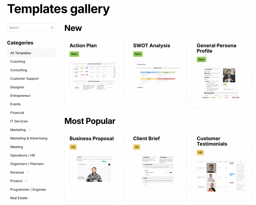 FuseBase templates gallery. Powered by FuseBase.