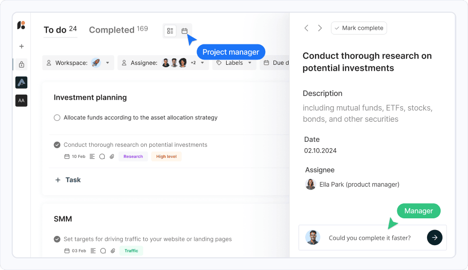 Task dashboard. Bild powered by FuseBase.