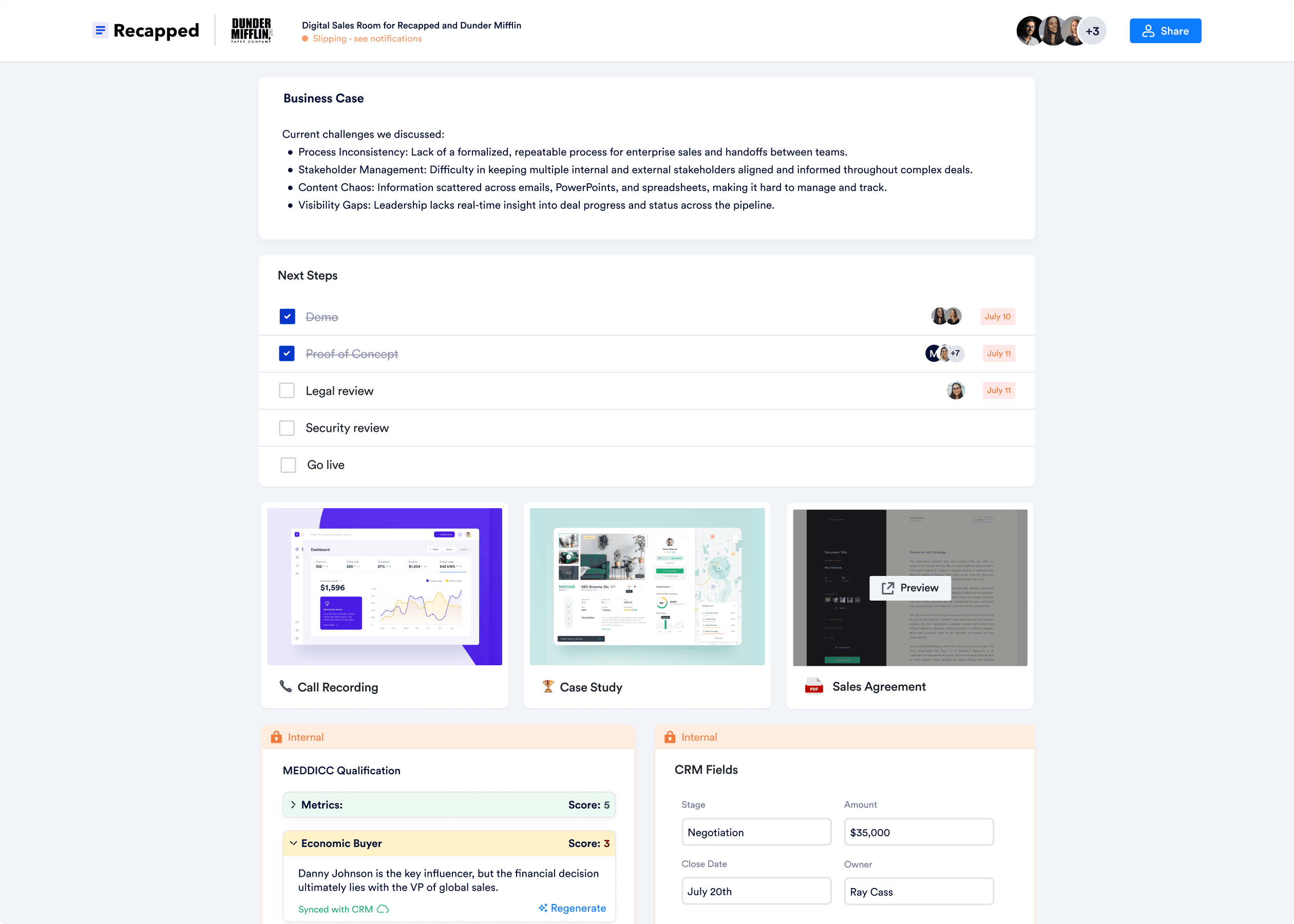 Recapped Deal Room. Bild powered by FuseBase.