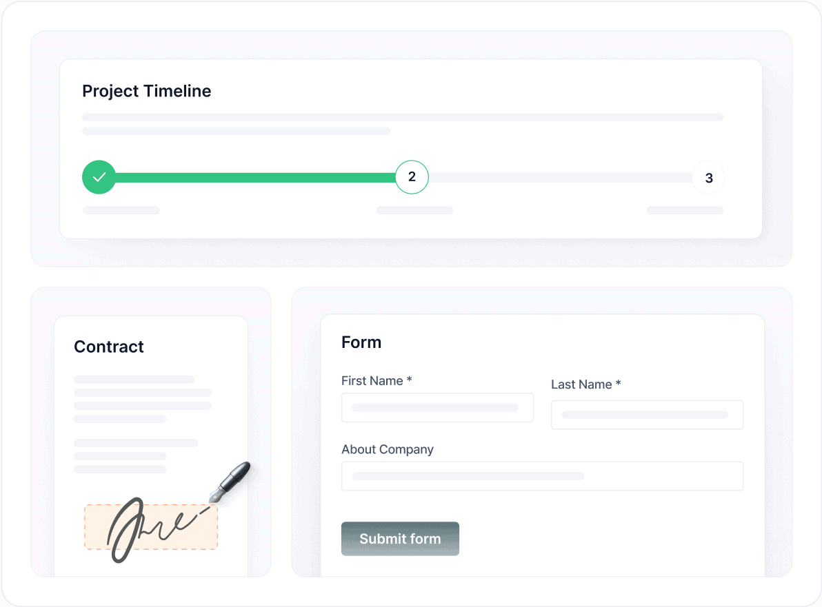 Projektzeitplan, Formular und Vertrag. Bild powered by FuseBase.